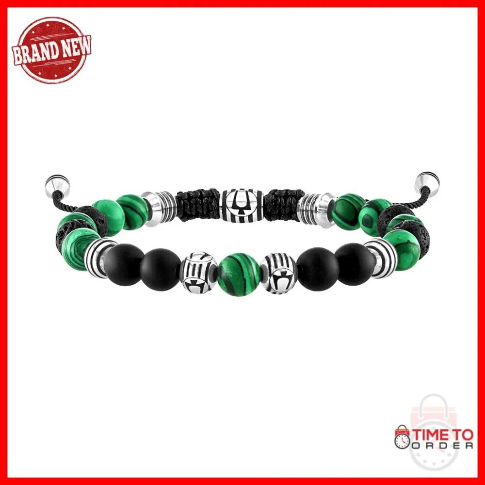Men's Adjustable Bolo Bracelet with Semi-Precious Gemstone Beads, Stainless